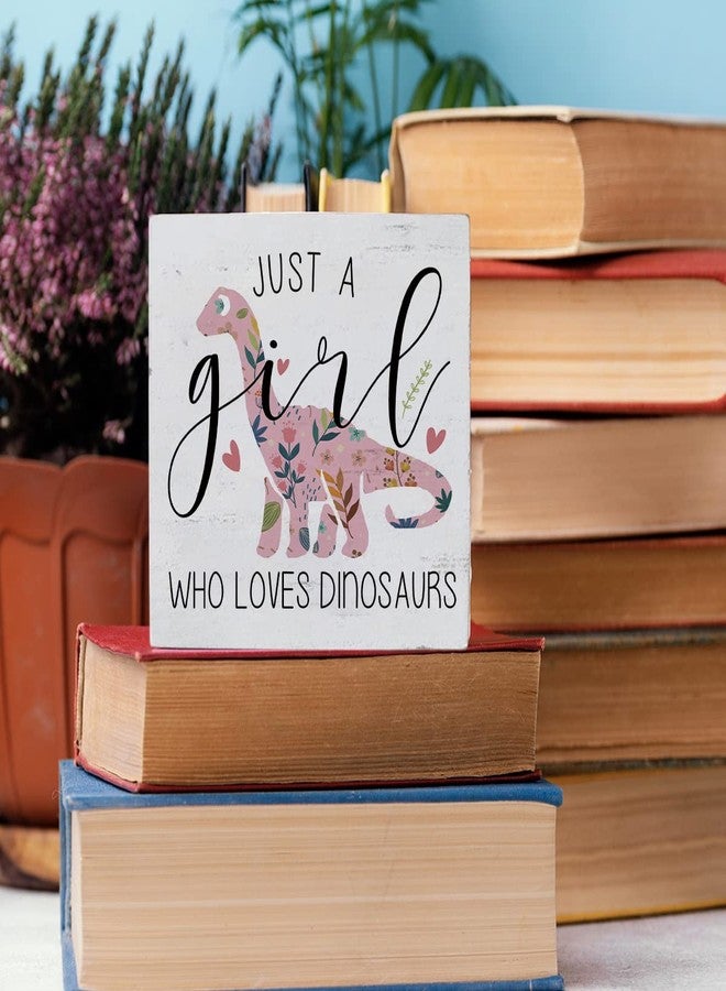HTBIG Funny Dinosaur Sign Dinosaur Gifts Desk Decor Wooden Box Sign Dinosaur Decor Wood Block Plaque Box Sign for Dinosaur Lovers Women Girls Room Shelf Table Decoration Just A Girl Who Loves Dinosaurs - Image 4